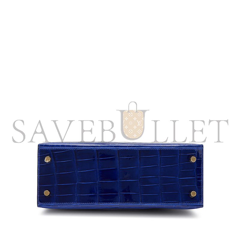 HERMÈS MASTER ELECTRIC SHINY BLUE CROCODILE KELLY 25 GOLD HARDWARE (25*17*7cm)